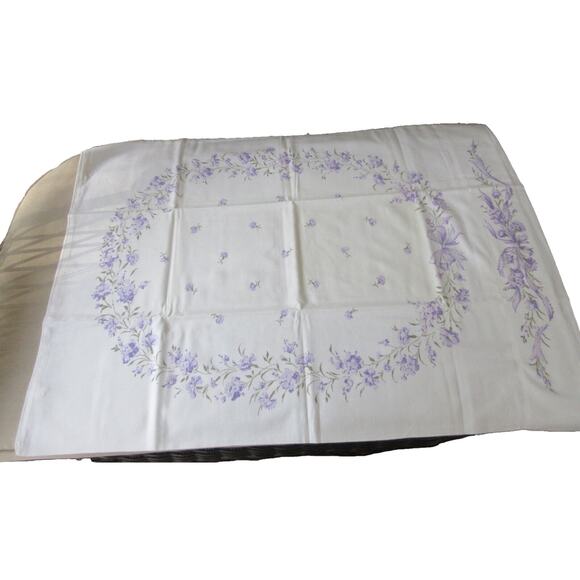 VTG Border Print Pillowcase Purple Bachelor Buttons and Bows Set/2 30"x22" READ - Picture 2 of 5